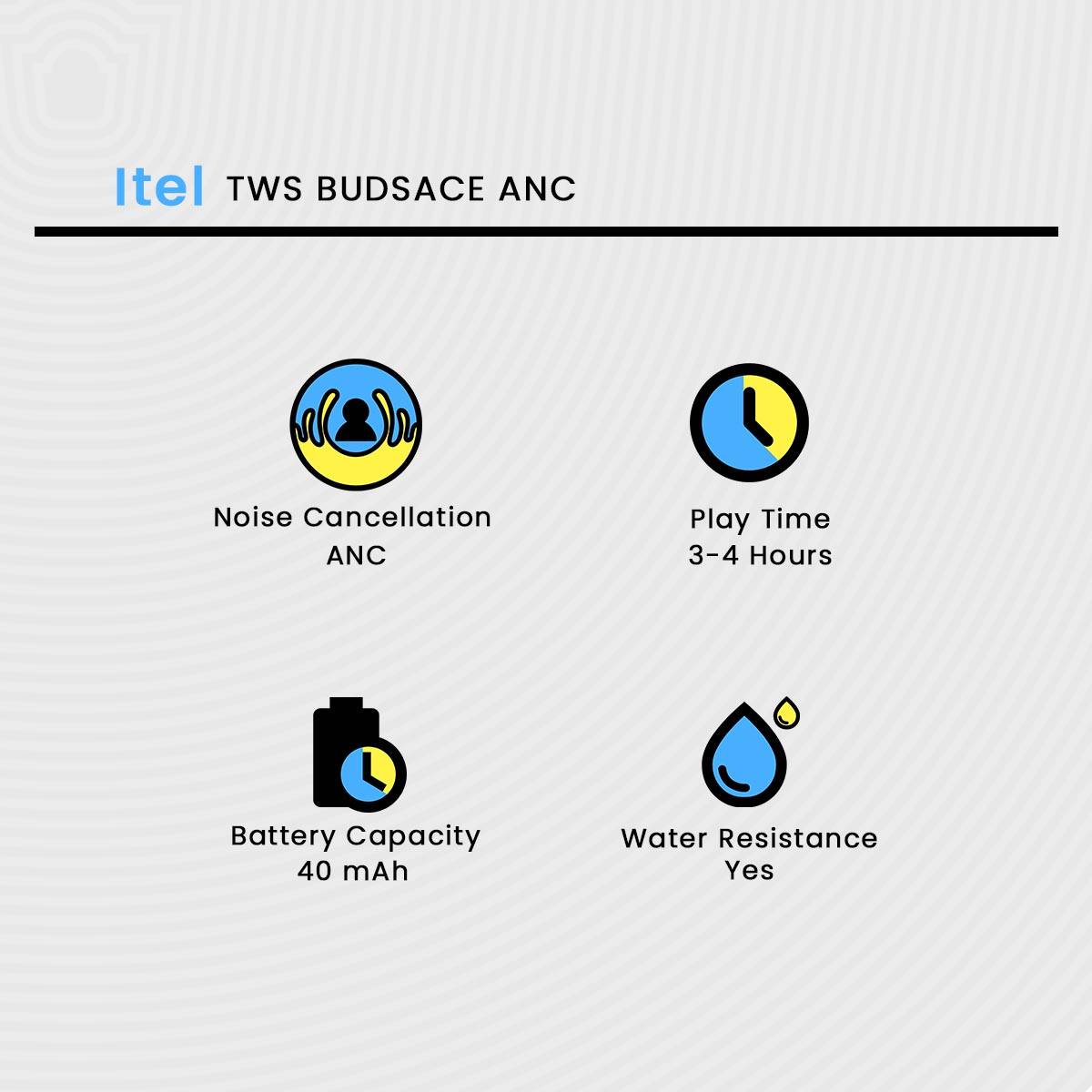 itel Buds Ace ANC Earbuds , 25dB Active Noice Cancellation , 360 Degree Spatial Noise Canellation , 10mm Driver with 60mm Low Latency Mode itel Buds Ace ANC Earbuds , 25dB Active Noice Cancellation , 360 Degree Spatial Noise Canellation , 10mm Driver with 60mm Low Latency Mode